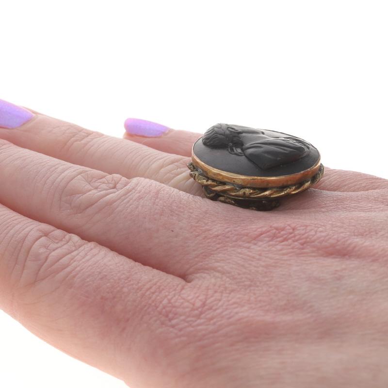 Yellow Gold Jet Victorian Julius Caesar Cocktail Ring 14k Gold Filled Cameo SZ 6 For Sale 1