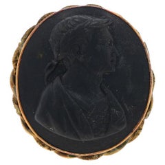 Yellow Gold Jet Victorian Julius Caesar Cocktail Ring 14k Gold Filled Cameo SZ 6