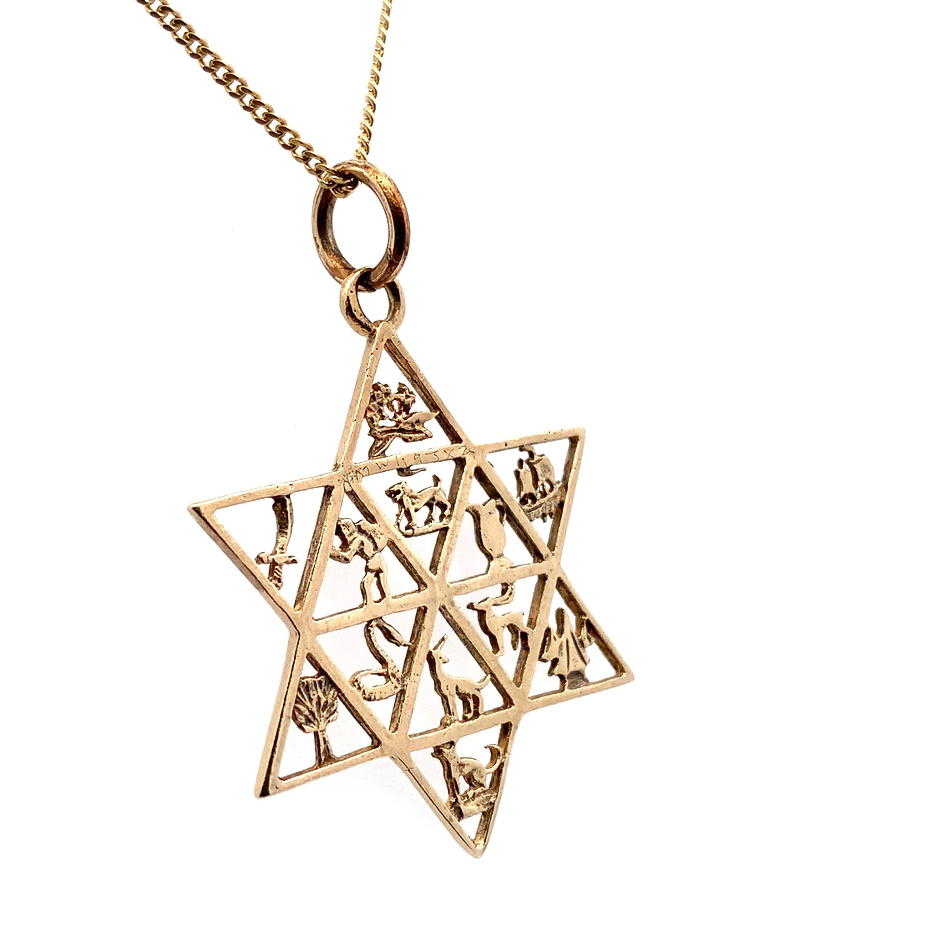 Yellow Gold jewish star of David twelve tribes of Israel animals pendant In New Condition For Sale In London, GB