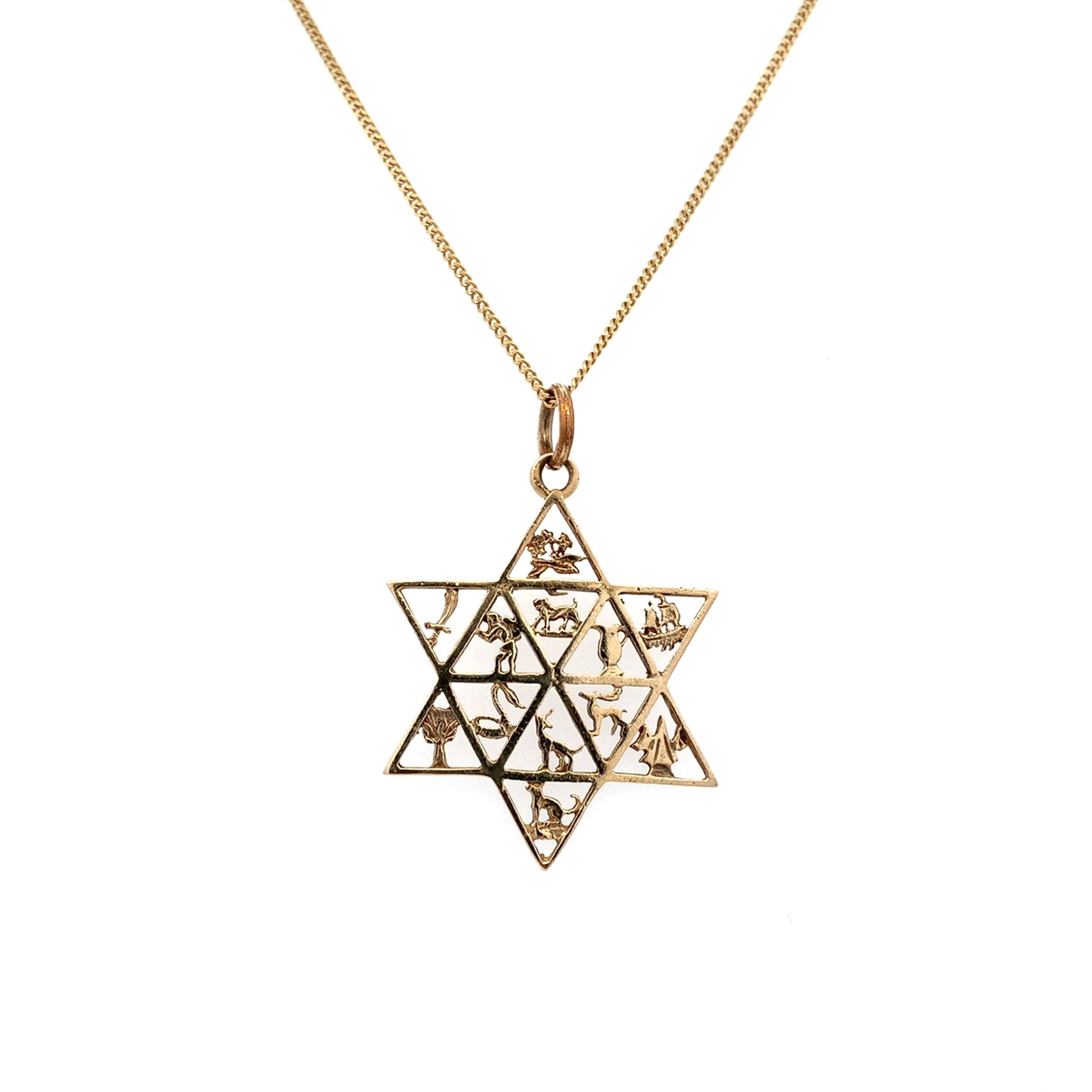 Yellow Gold jewish star of David twelve tribes of Israel animals pendant For Sale 1