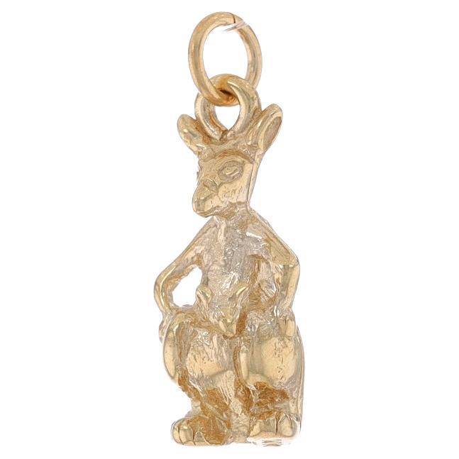 Yellow Gold Kangaroo Mama & Baby Charm - 14k Marsupial Doe & Joey For Sale