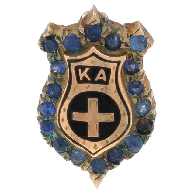 Yellow Gold Kappa Alpha Order Vintage Badge - 10k Sapphire Enamel KA Fraternity