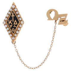 Yellow Gold Kappa Delta Badge & Guard Pin -10k Seed Pearl Sorority Greek Society