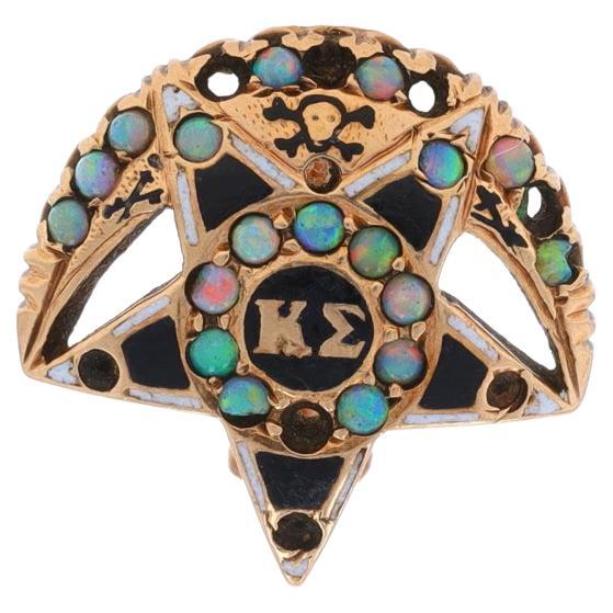 Yellow Gold Kappa Sigma Badge - 14k Opals Enamel Antique Fraternity Pin For Sale