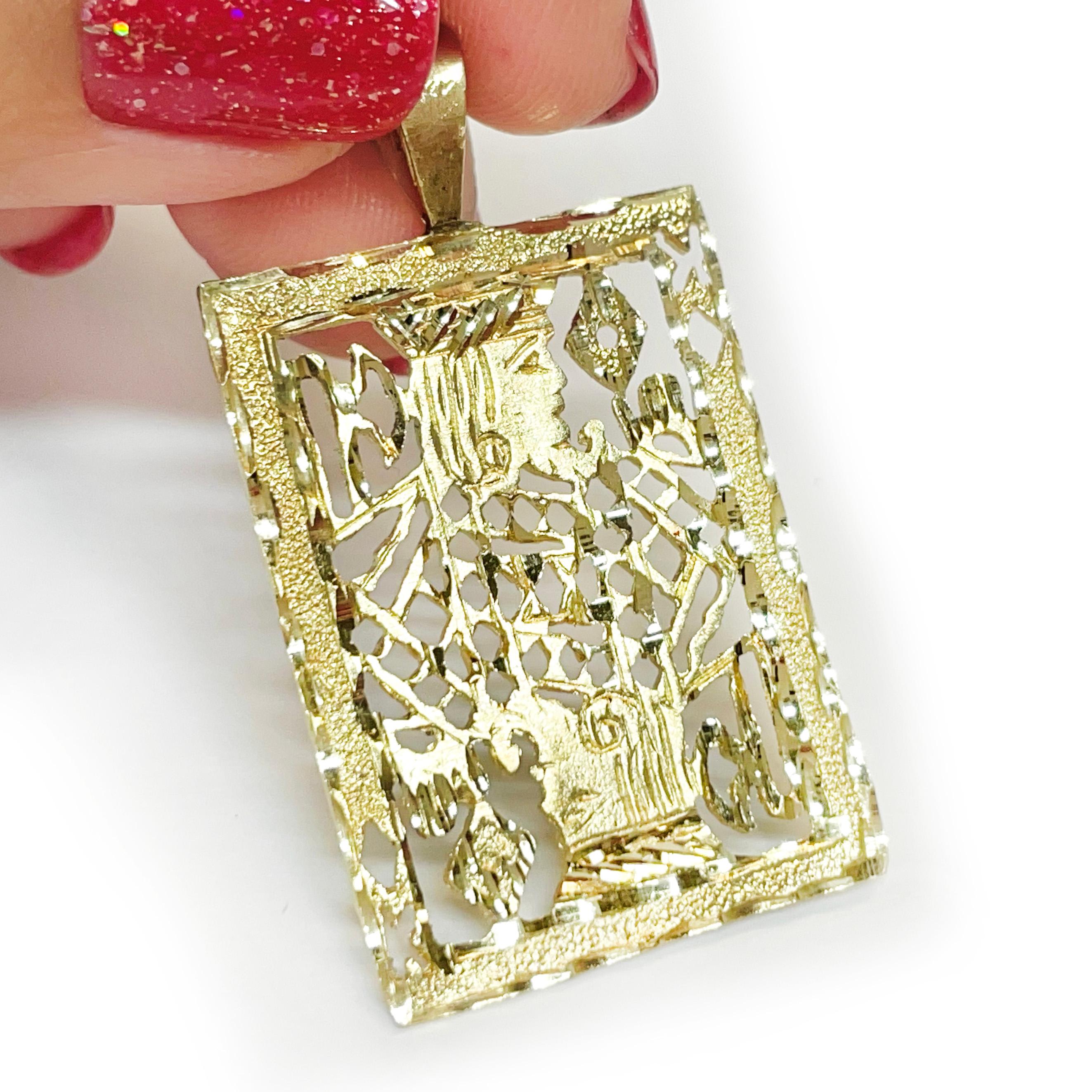 Contemporary Yellow Gold King of Diamonds Playing Card Pendant For Sale