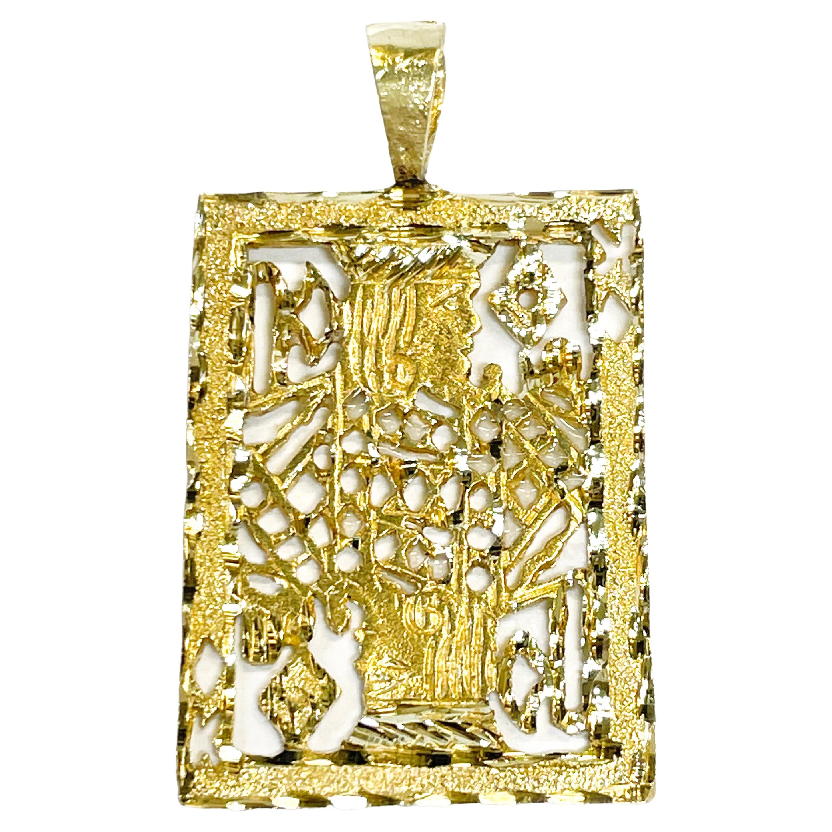 Yellow Gold King of Diamonds Playing Card Pendant For Sale