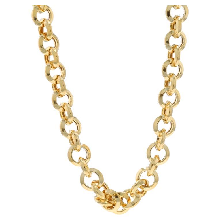 Yellow Gold Knife-Edge Rolo Chain Necklace 21" - 14k Italy