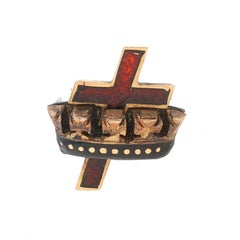 Yellow Gold Knights Templar Vintage Crown and Cross Pin 14k York Rite