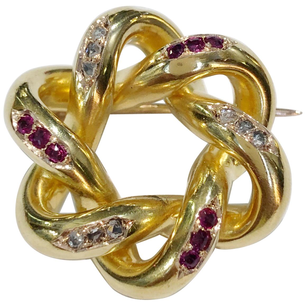 Yellow Gold Knot Brooch For Sale
