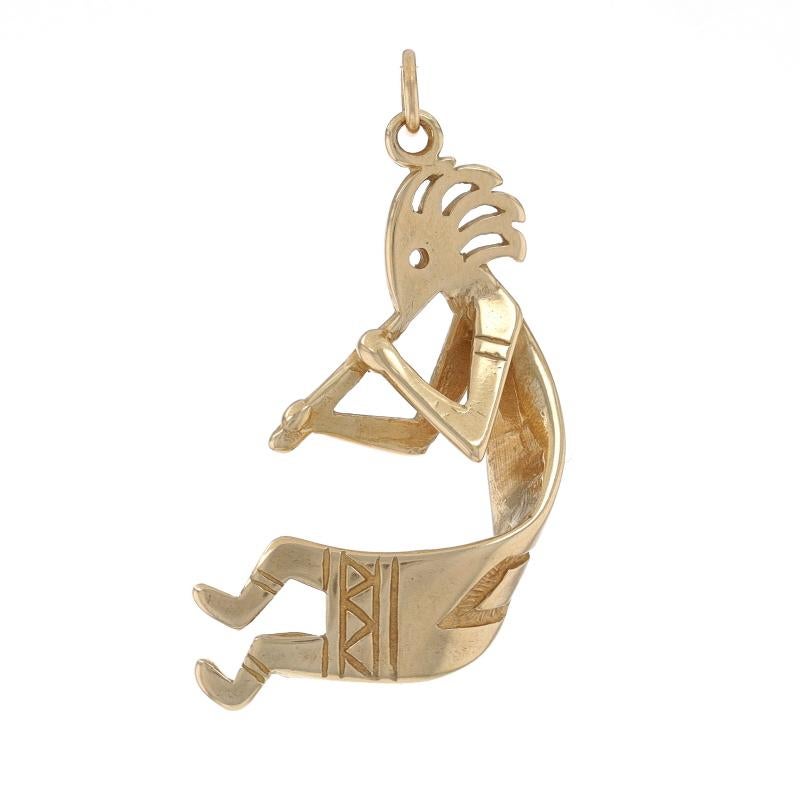 Women's or Men's Yellow Gold Kokopelli Pendant - 14k Native American Deity Flute Player For Sale