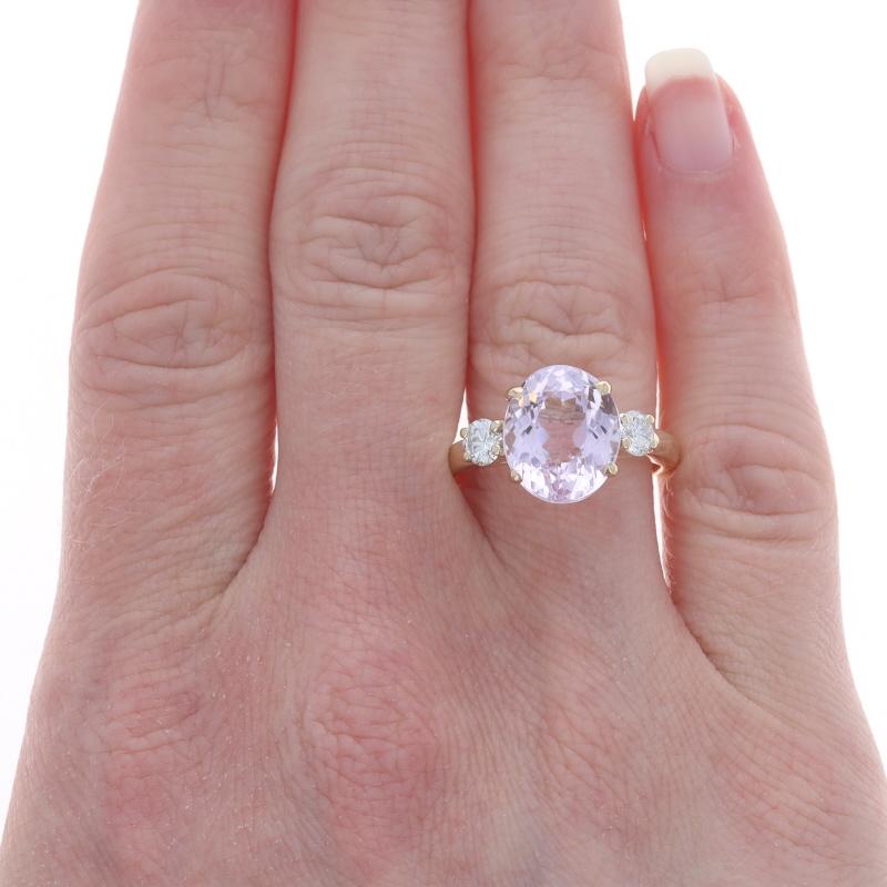 Oval Cut Yellow Gold Kunzite Diamond Ring - 14k Oval 5.99ctw For Sale