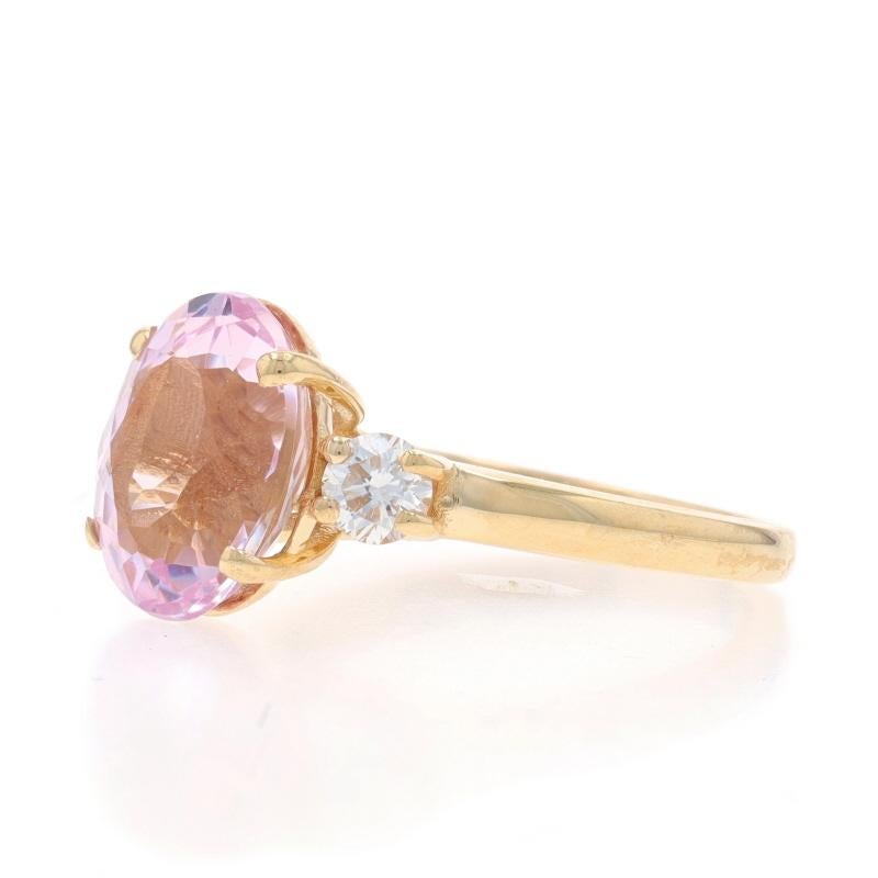Yellow Gold Kunzite Diamond Ring - 14k Oval 5.99ctw In Excellent Condition For Sale In Greensboro, NC