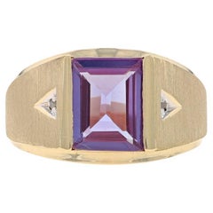 Yellow Gold Lab-Created Color Change Sapphire Diamond Men's Ring 10k Emer 2.70ct