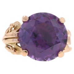 Yellow Gold Lab-Created Color Change Sapphire Retro Cocktail Ring 14k 10.30ct