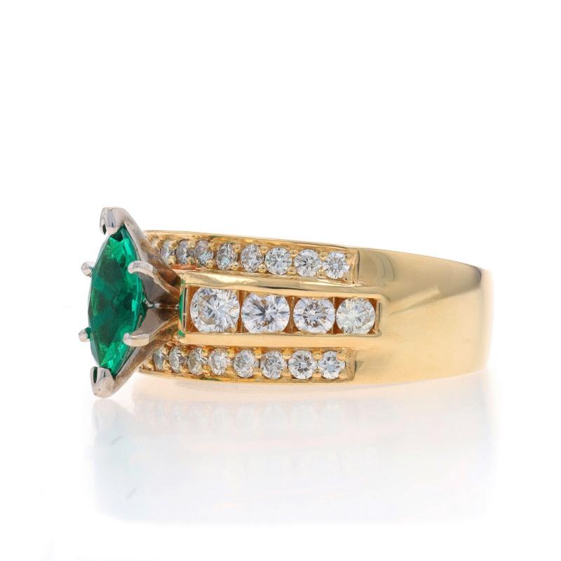 Yellow Gold Lab-Created Emerald & Diamond Ring - 14k Marquise 2.50ctw In Excellent Condition For Sale In Greensboro, NC