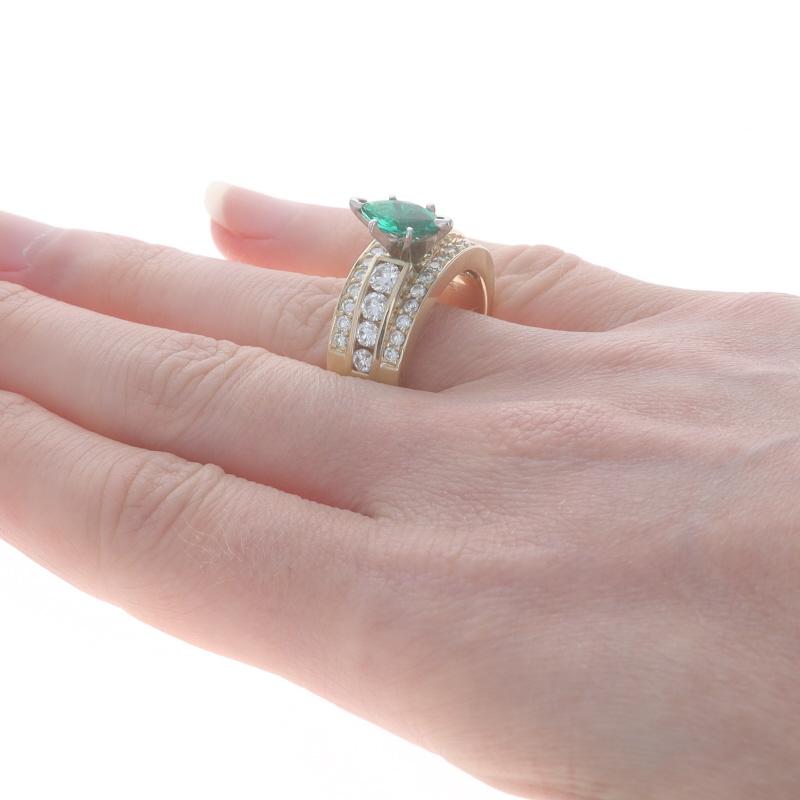 Women's Yellow Gold Lab-Created Emerald & Diamond Ring - 14k Marquise 2.50ctw For Sale