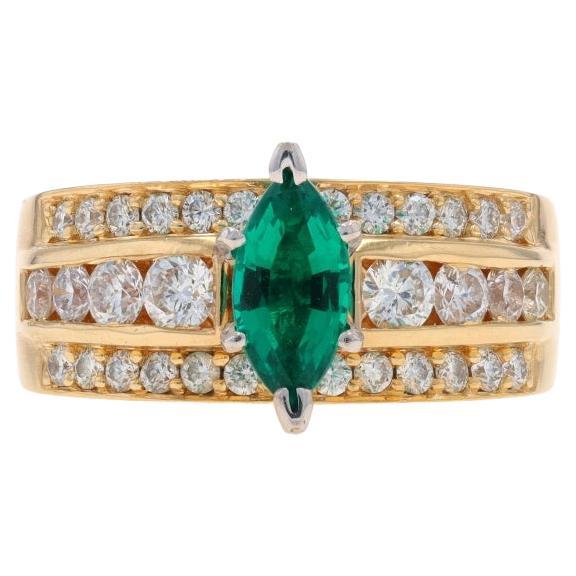 Yellow Gold Lab-Created Emerald & Diamond Ring - 14k Marquise 2.50ctw