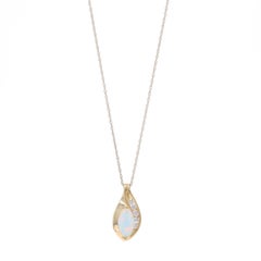 Yellow Gold Lab-Created Opal Cubic Zirconia Necklace 18" 10k Marquise Cab .41ctw