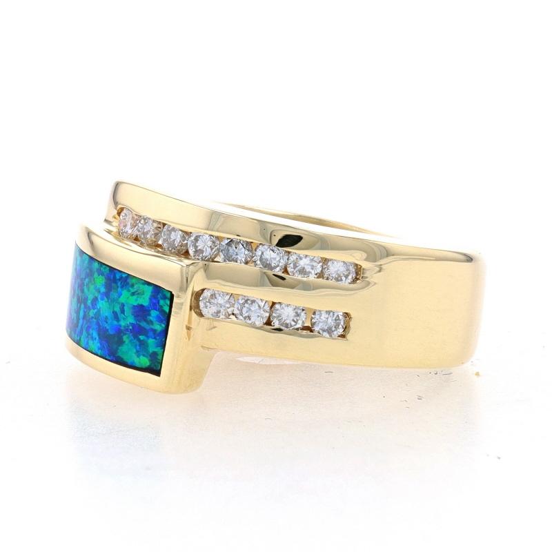 Round Cut Yellow Gold Lab-Created Opal & Diamond Bypass Band 14k Inlay .30ctw Ring Sz6 1/4 For Sale