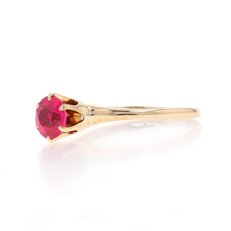 Gelbgold Lab-Created Rubin Art Deco Solitär Ring 10k Rd .77ct Vintage Engage (Rundschliff)