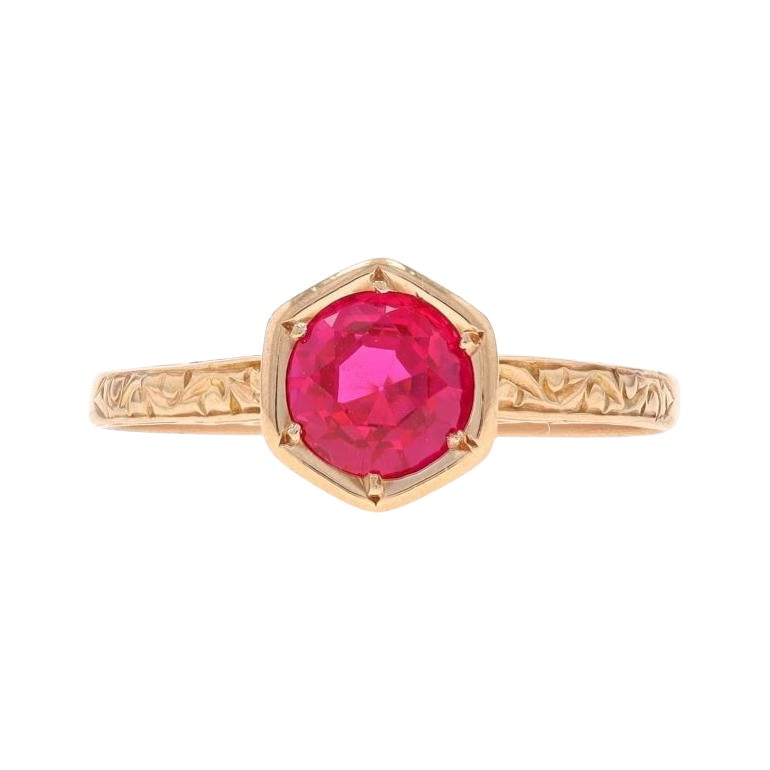 Or Jaune Rubis Art Deco Bague Solitaire 14k Rond 1.05ct Engagement