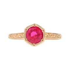 Or Jaune Rubis Art Deco Bague Solitaire 14k Rond 1.05ct Engagement