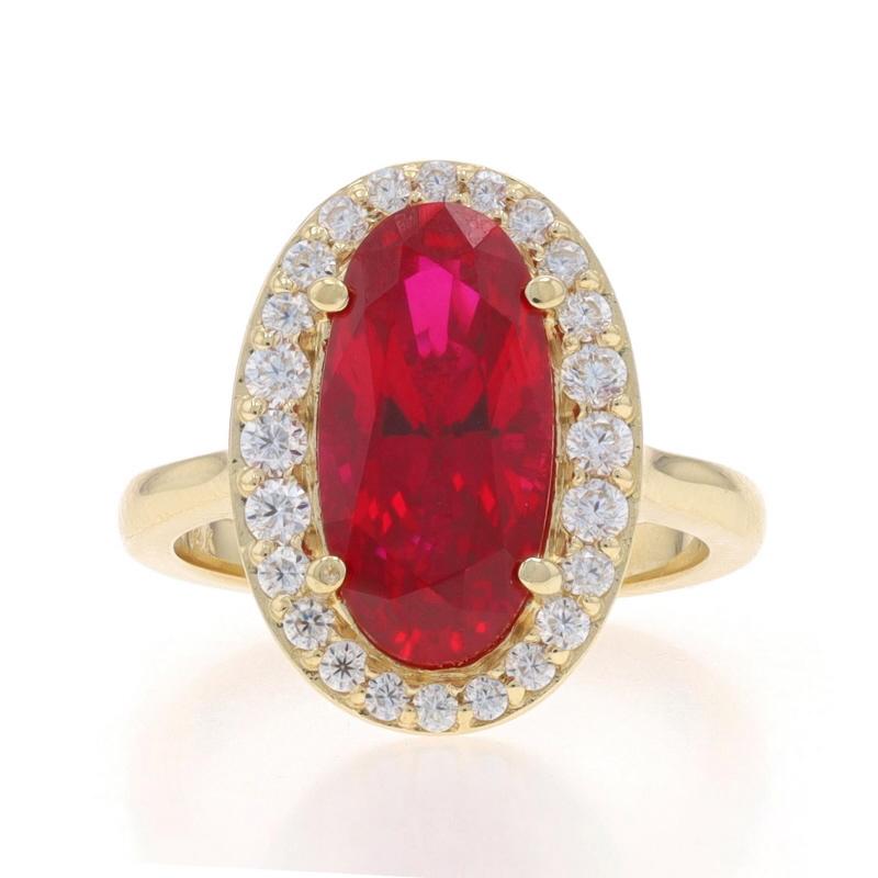 Taille : 6
Frais de taille : Up&Up 3 tailles pour $35 ou Down 2 tailles pour $35

Contenu du métal : Or jaune 14k

Informations sur les pierres

Rubis synthétique
Carat(s) : 4.00ct
Coupe : Ovale
Couleur : Rouge

Zirconias cubiques
Carat(s) : .26ctw