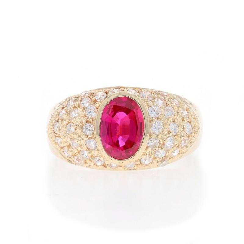 Anello in oro giallo con rubino e zirconi creati dal laboratorio - 14k Oval 2.23ctw