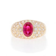 Bague en or jaune 14 carats, rubis et zirconia cubique créée en laboratoire - 2,23 carats poids total