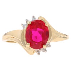 Gelbgold Labor erstellt Rubin Diamant Bypass Ring 10k Oval 4,20ctw
