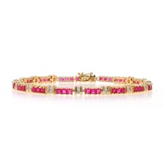 Yellow Gold Lab-Created Ruby Diamond Link Bracelet 7 3/4" - 14k Sq3.69ctw Tennis