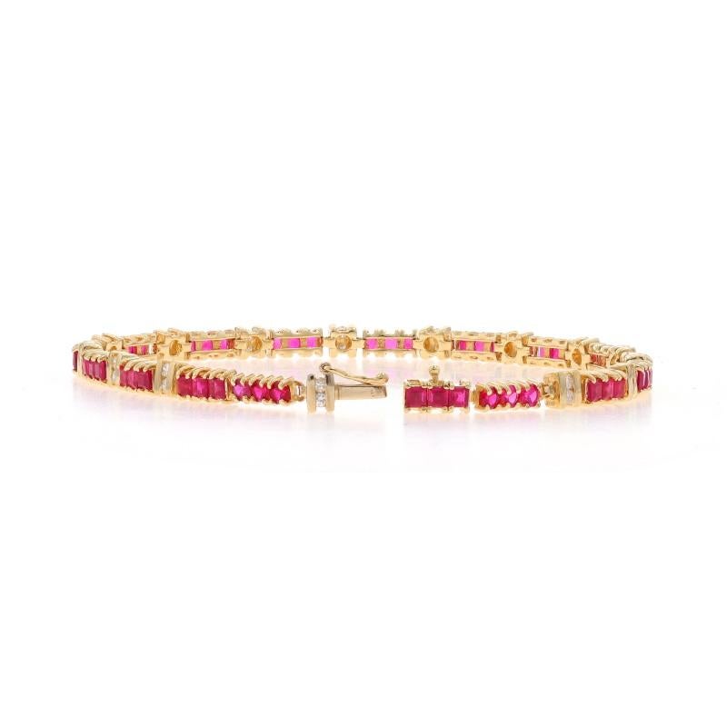 Women's Yellow Gold Lab-Created Ruby Diamond Link Bracelet 7 3/4