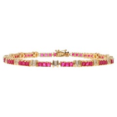 Yellow Gold Lab-Created Ruby Diamond Link Bracelet 7 3/4" - 14k Sq3.69ctw Tennis