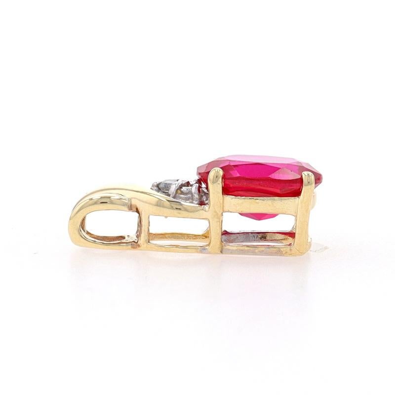 Oval Cut Yellow Gold Lab-Created Ruby & Diamond Pendant - 10k Oval 1.55ct For Sale