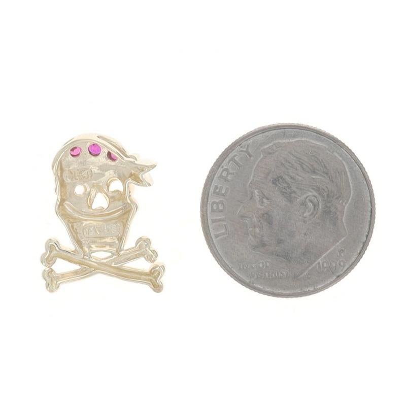 Yellow Gold Lab Created Ruby Sapphire Jolly Roger Pendant - 10k Round .13ctw In Excellent Condition For Sale In Greensboro, NC