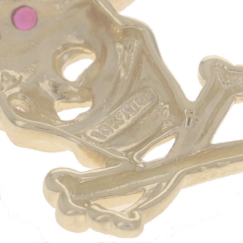 Women's or Men's Yellow Gold Lab Created Ruby Sapphire Jolly Roger Pendant - 10k Round .13ctw For Sale