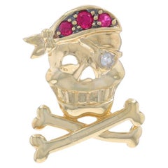 Yellow Gold Lab Created Ruby Sapphire Jolly Roger Pendant - 10k Round .13ctw
