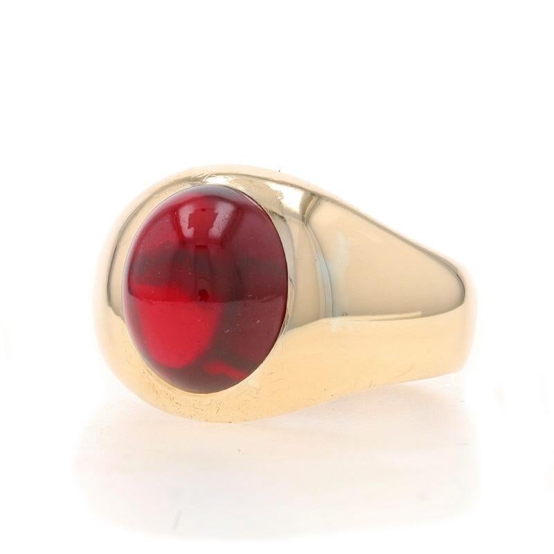 Yellow Gold Lab-Created Ruby Solitaire Ring 14k Oval Cabochon 8.00ct In Excellent Condition For Sale In Greensboro, NC