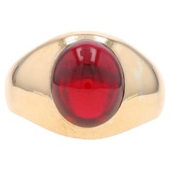 Yellow Gold Lab-Created Ruby Solitaire Ring 14k Oval Cabochon 8.00ct
