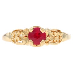 Yellow Gold Lab-Created Ruby Solitaire Ring - 14k Round .50ct