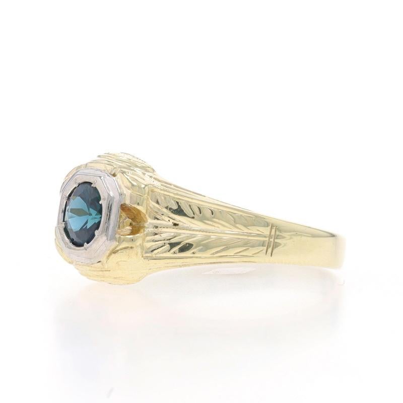 Yellow Gold Lab-Created Sapphire Art Deco Men's Ring - 14k Rd .85ct Vintage In Good Condition For Sale In Greensboro, NC