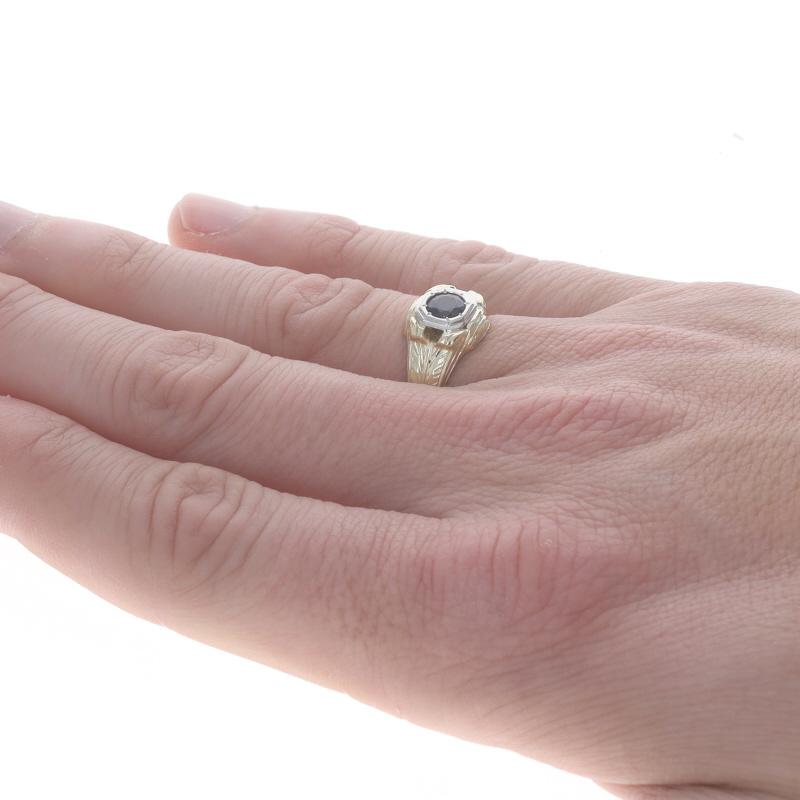 Yellow Gold Lab-Created Sapphire Art Deco Men's Ring - 14k Rd .85ct Vintage For Sale 1