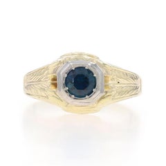 Yellow Gold Lab-Created Sapphire Art Deco Men's Ring - 14k Rd .85ct Vintage
