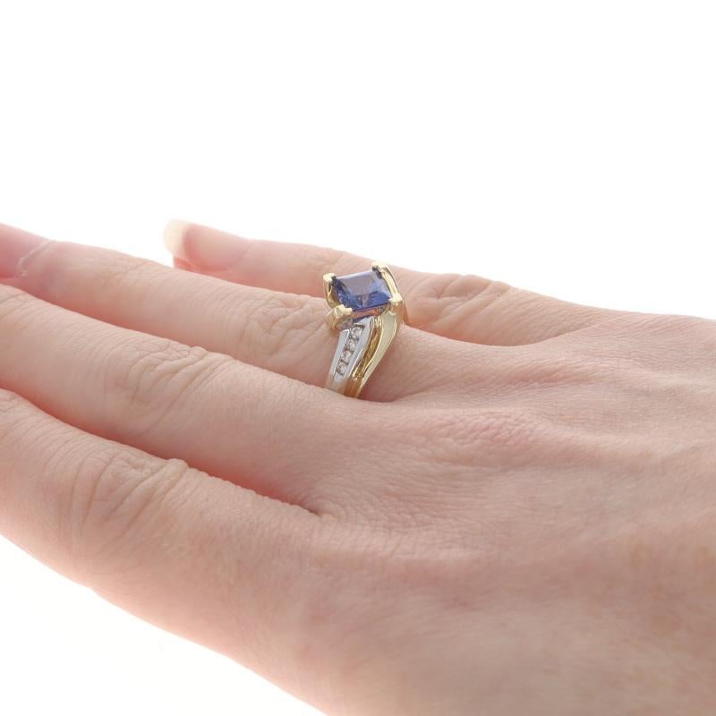 Women's Yellow Gold Lab-Created Sapphire & Diamond Bypass Ring - 10k Princess 1.51ctw For Sale