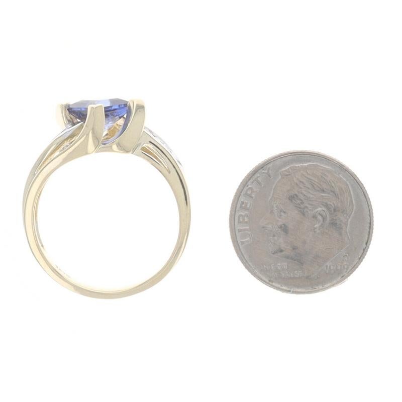 Yellow Gold Lab-Created Sapphire & Diamond Bypass Ring - 10k Princess 1.51ctw For Sale 1