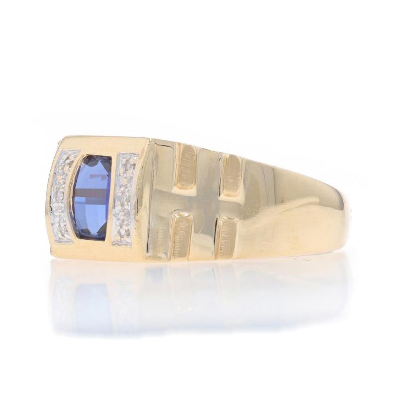 Yellow Gold Lab-Created Sapphire & Diamond Men's Ring - 10k Barrel Cut 2.98ctw In Excellent Condition In Greensboro, NC