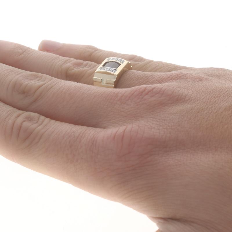 Yellow Gold Lab-Created Sapphire & Diamond Men's Ring - 10k Barrel Cut 2.98ctw 1