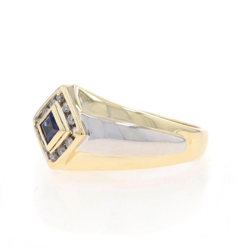 Gelbgold Lab-Created Saphir-Diamant-Herrenring - 10k Quadratischer .51ctw Halo im Zustand „Hervorragend“ im Angebot in Greensboro, NC