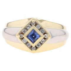 Yellow Gold Lab-Created Sapphire Diamond Men's Ring - 10k Square .51ctw Halo