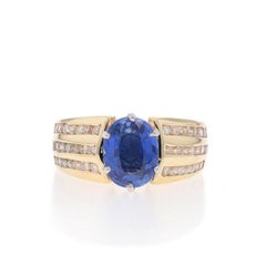 Yellow Gold Lab-Created Sapphire & Diamond Ring - 14k Oval 3.38ctw